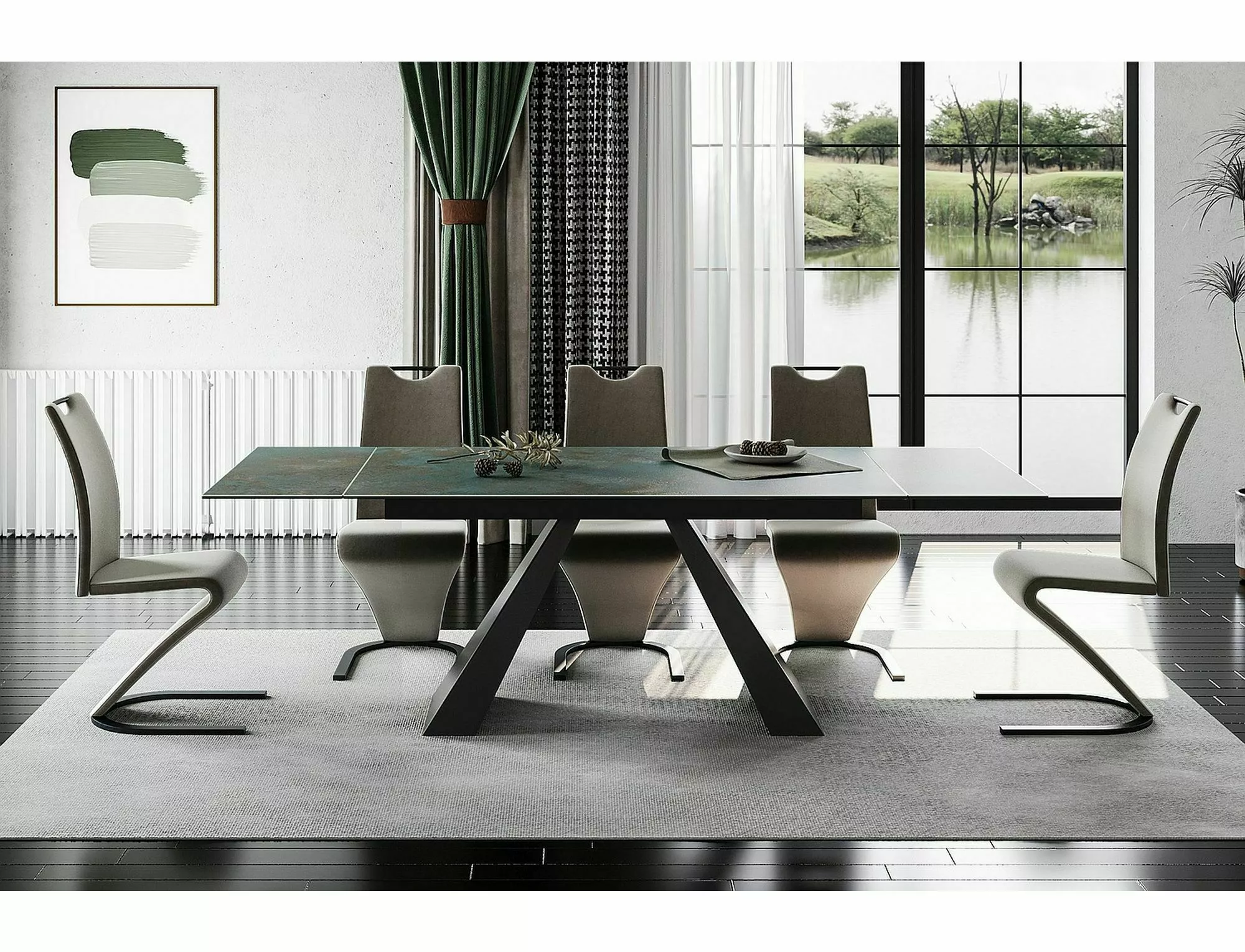 SALVADORE CERAMIC TYRKYSOVÝ jedálenský stôl OSSIDO VERDE/MATNÁ ČIERNA (160-240)X90