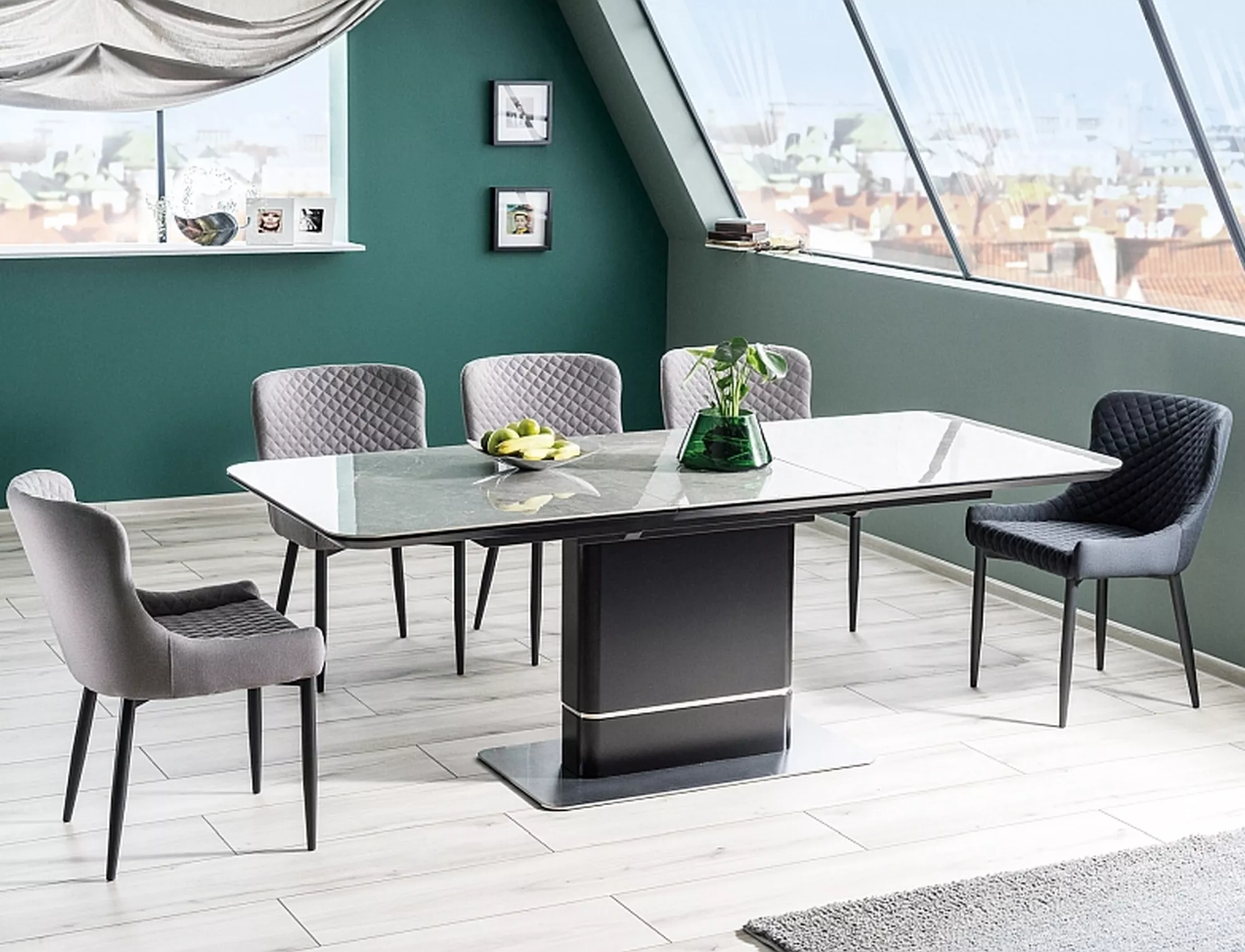 PALLAS CERAMIC jedálenský stôl ŠEDÝ MRAMOROVÝ EFEKT/MATNÁ ČIERNA 160(210)x90