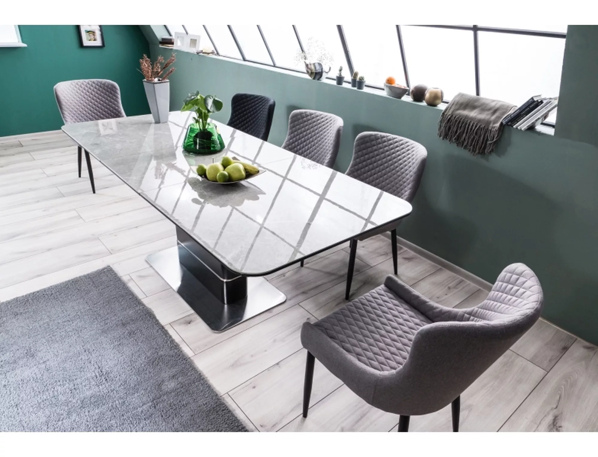 PALLAS CERAMIC jedálenský stôl ŠEDÝ MRAMOROVÝ EFEKT/MATNÁ ČIERNA 160(210)x90