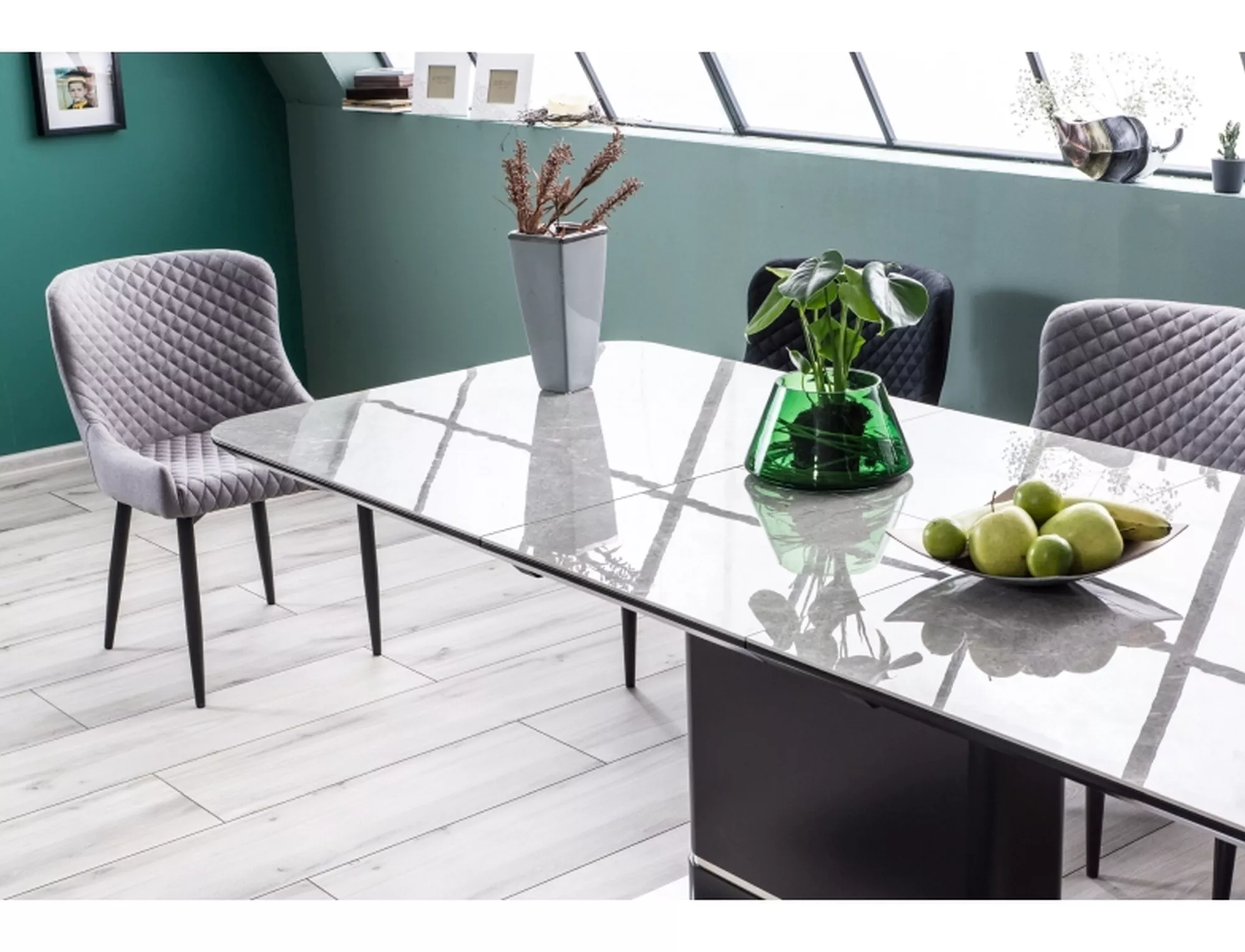 PALLAS CERAMIC jedálenský stôl ŠEDÝ MRAMOROVÝ EFEKT/MATNÁ ČIERNA 160(210)x90