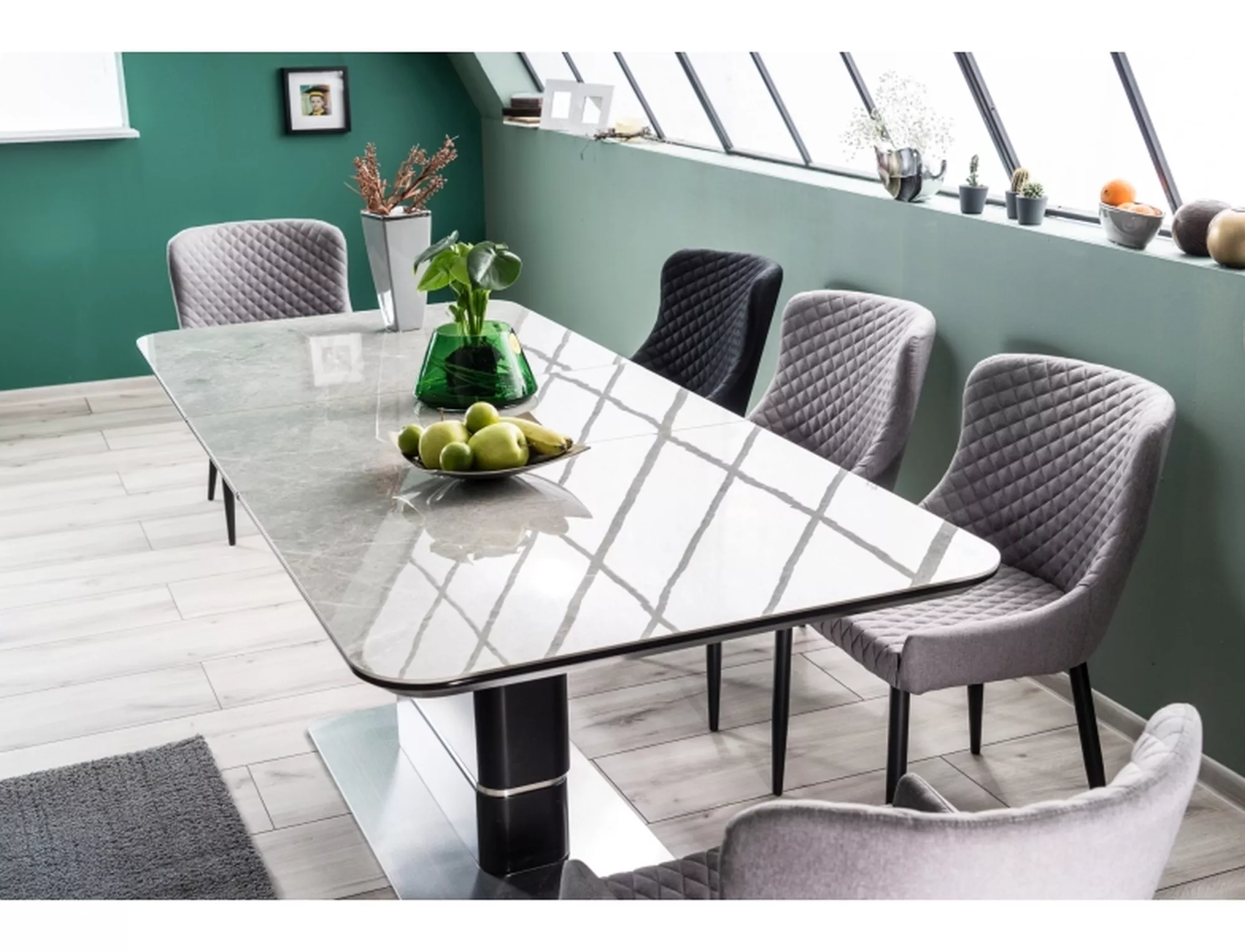 PALLAS CERAMIC jedálenský stôl ŠEDÝ MRAMOROVÝ EFEKT/MATNÁ ČIERNA 160(210)x90