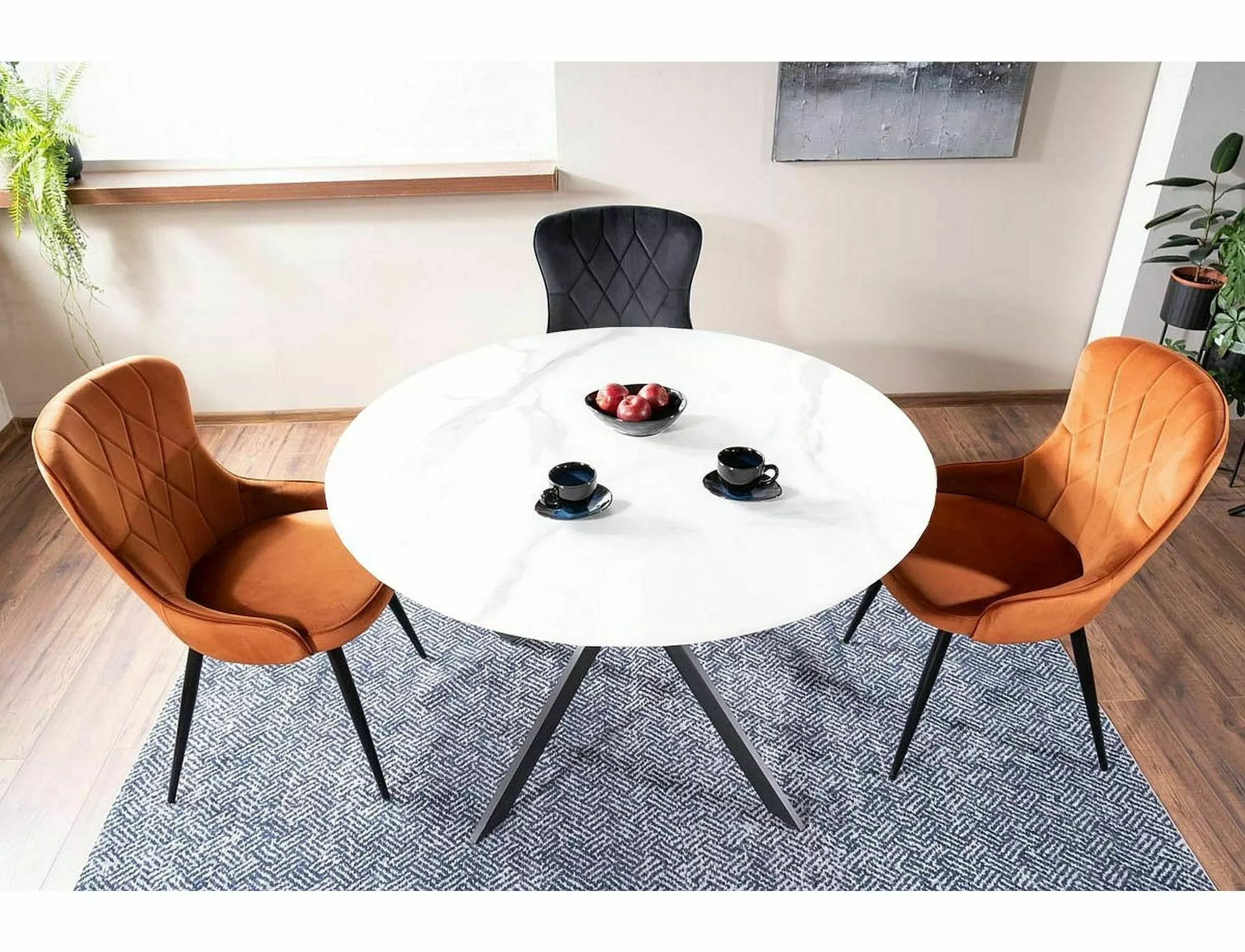 Jedálenský stôl TALIA WHITE (MRAMOROVÝ EFEKT)/ČIERNA FI90