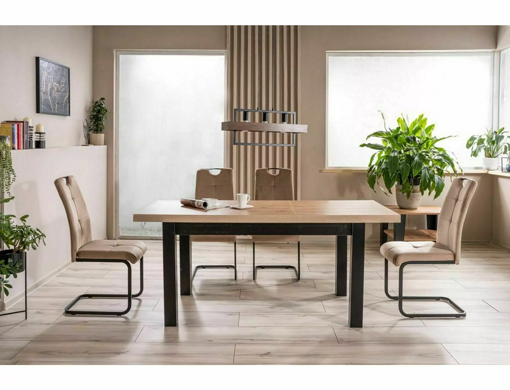 PRESTO jedálenský stôl, dub artisan / ČIERNA 140(218)X80