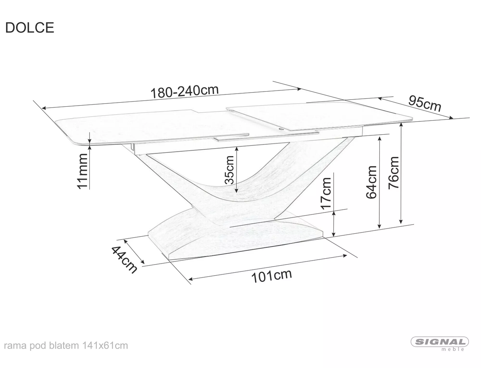 DOLCE CERAMIC jedálenský stôl SIVÝ MRAMOR/ORECH 180(240)X95