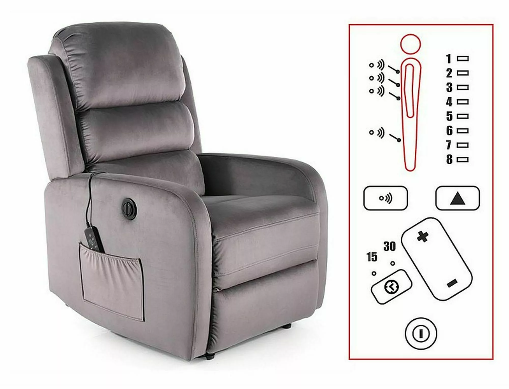 PEGAZ M polohovacie kreslo  (MASÁŽNA FUNKCIA) VELVET ŠEDÁ BLUVEL 14