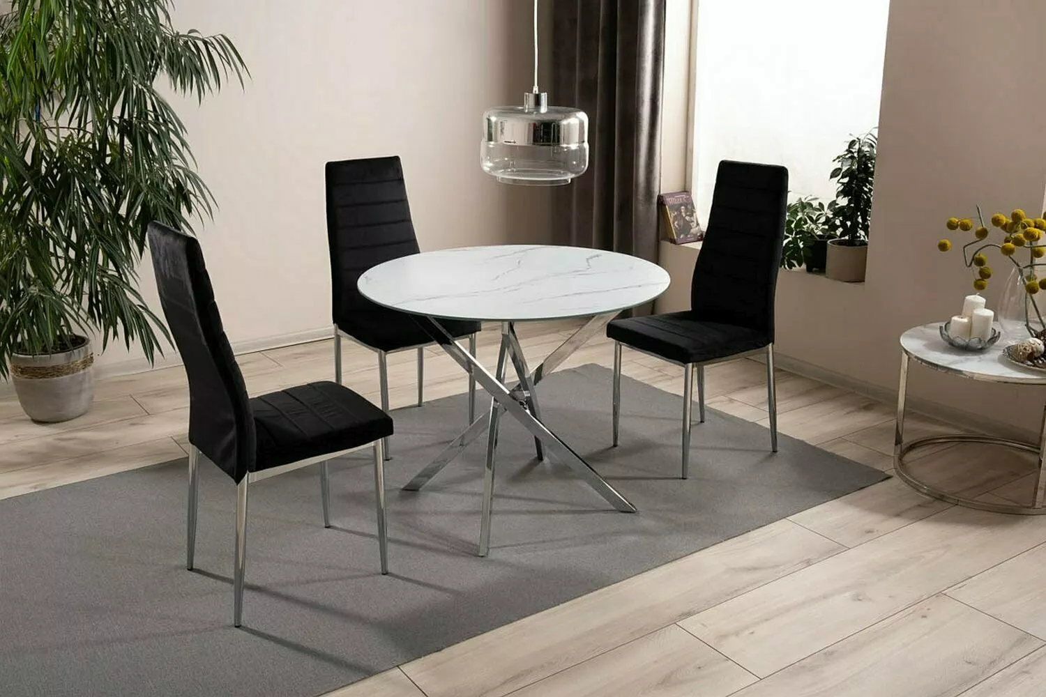 AGIS jedálenský stôl, EFEKT BIELEHO MRAMORU/CHROME FI 90
