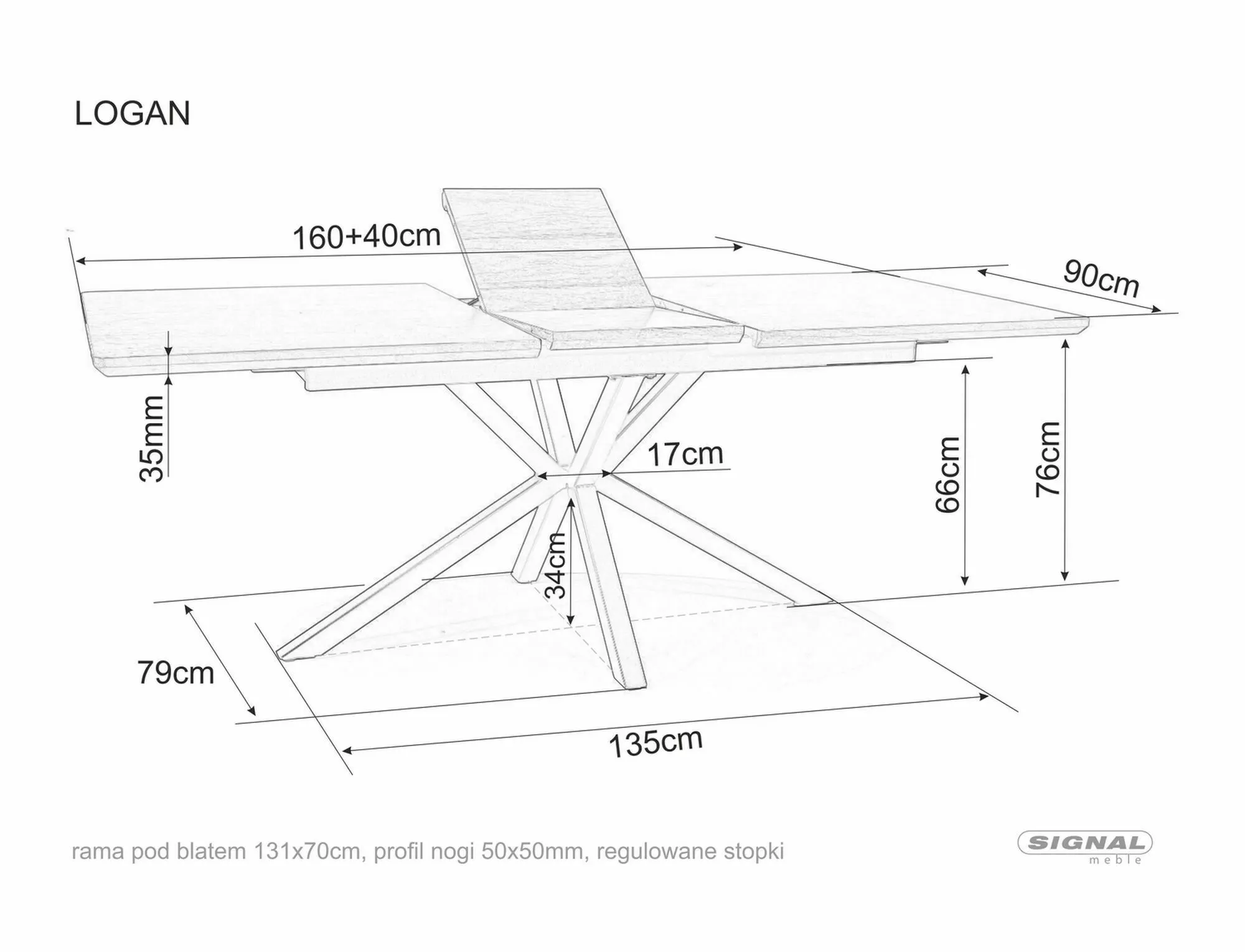 LOGAN ORECH/ČIERNY jedálenský stôl 160(200)X90 