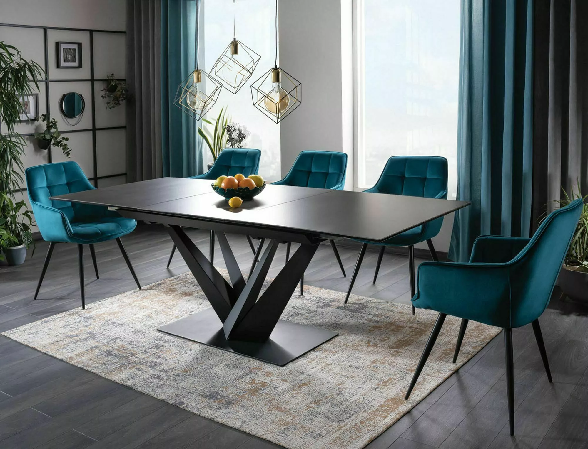 Jedálenská stolička LILIA VELVET čierna konštrukcia/tyrkys BLUVEL 85 