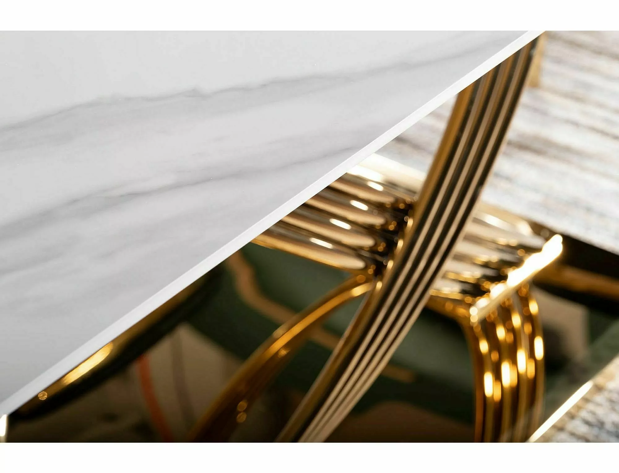 Jedálenský stôl HERMES BIELY (MRAMOROVÝ EFEKT)/ZLATÝ 160X90