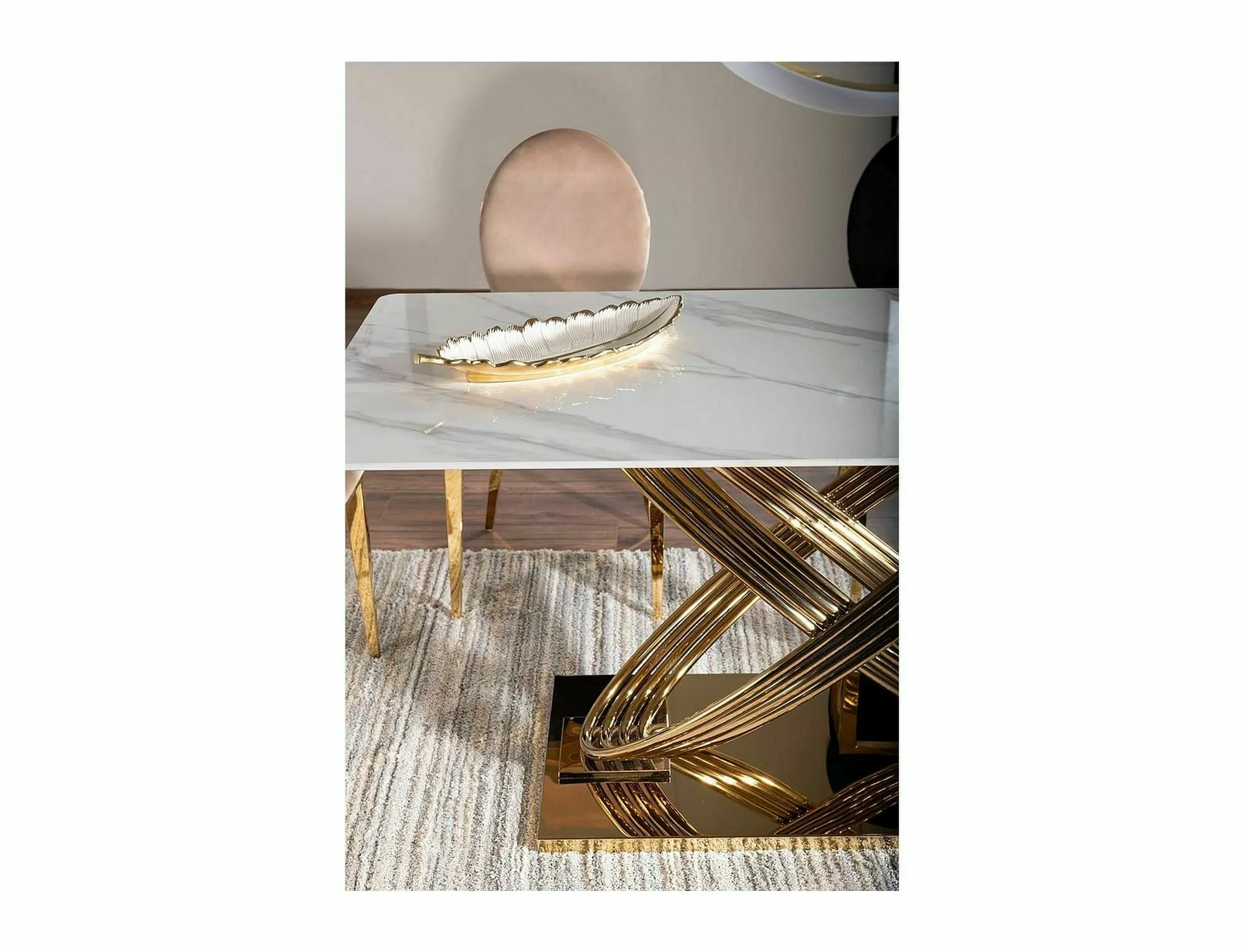 Jedálenský stôl HERMES BIELY (MRAMOROVÝ EFEKT)/ZLATÝ 160X90