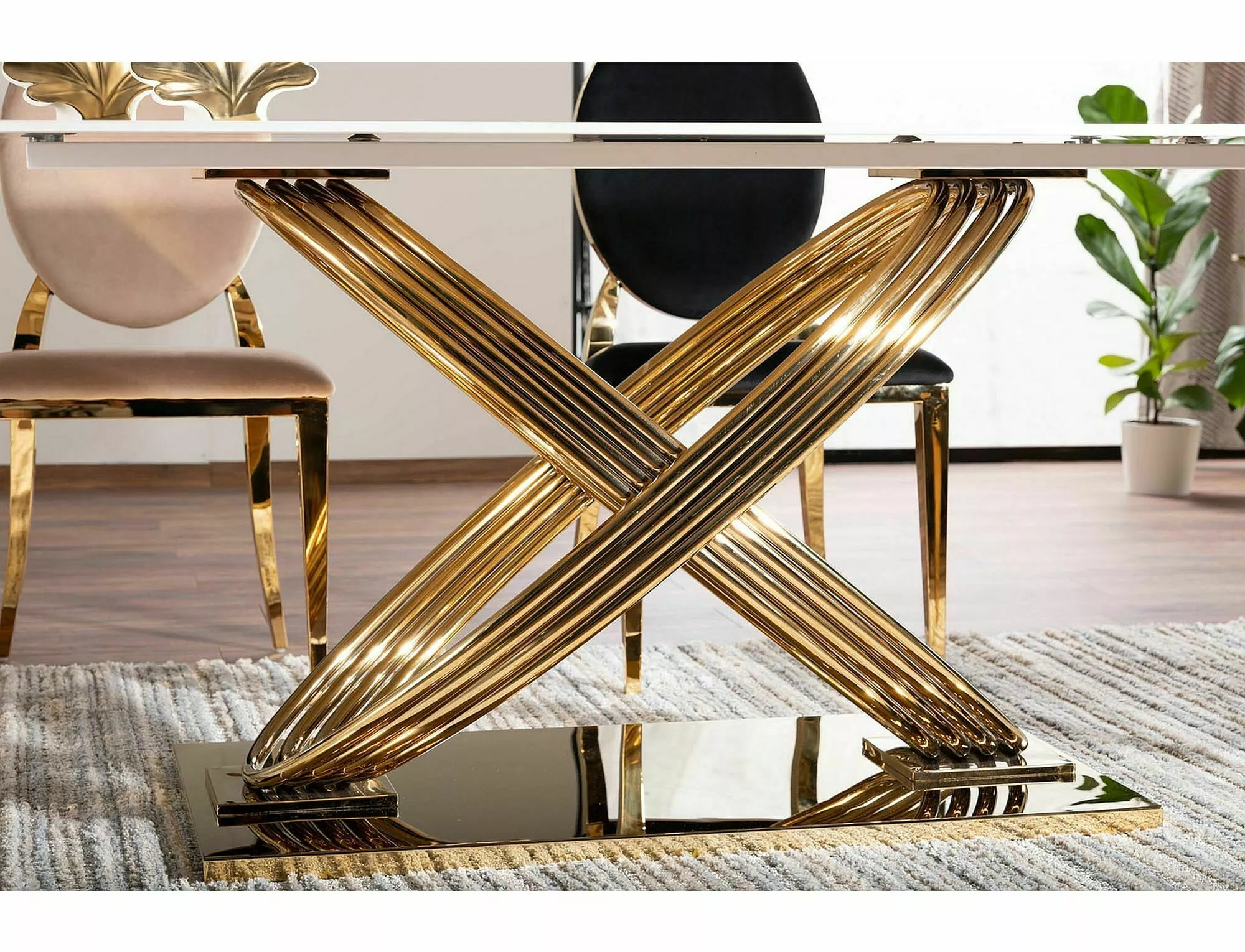 Jedálenský stôl HERMES BIELY (MRAMOROVÝ EFEKT)/ZLATÝ 160X90