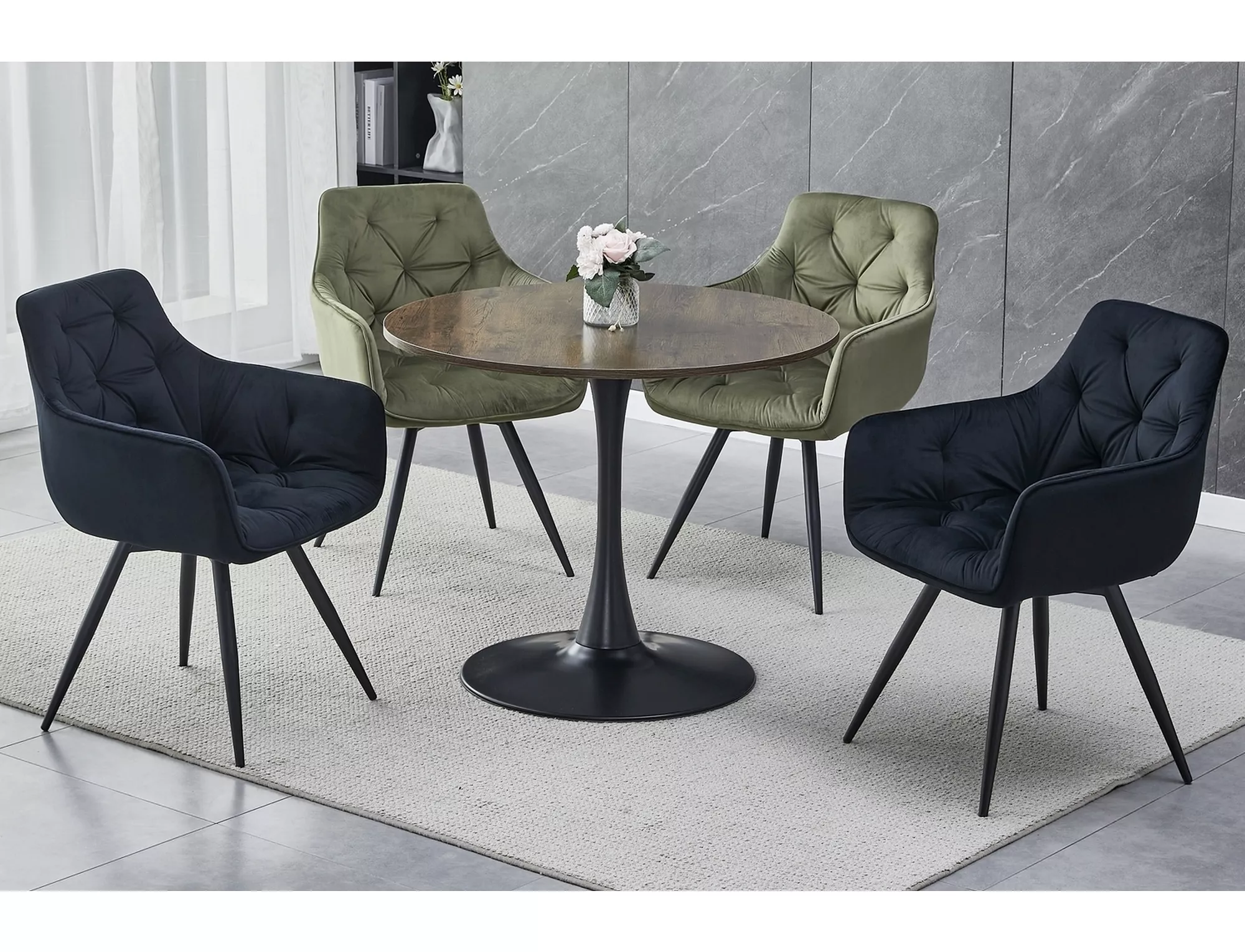 AMADEO II jedálenský stôl orech/MAT ČIERNA FI 90