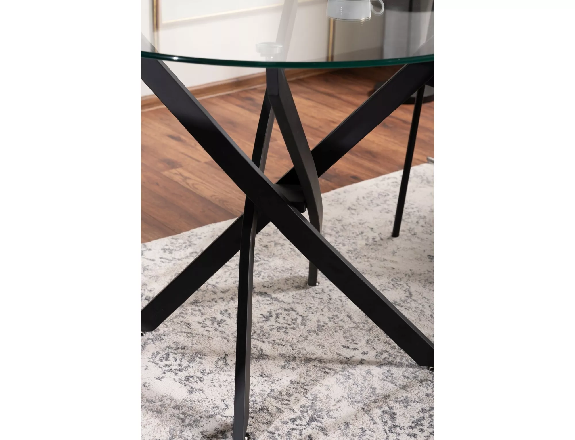 AGIS jedálenský stôl, pr. 90cm, sklo transparentné/kov čierny - NA SKLADE!