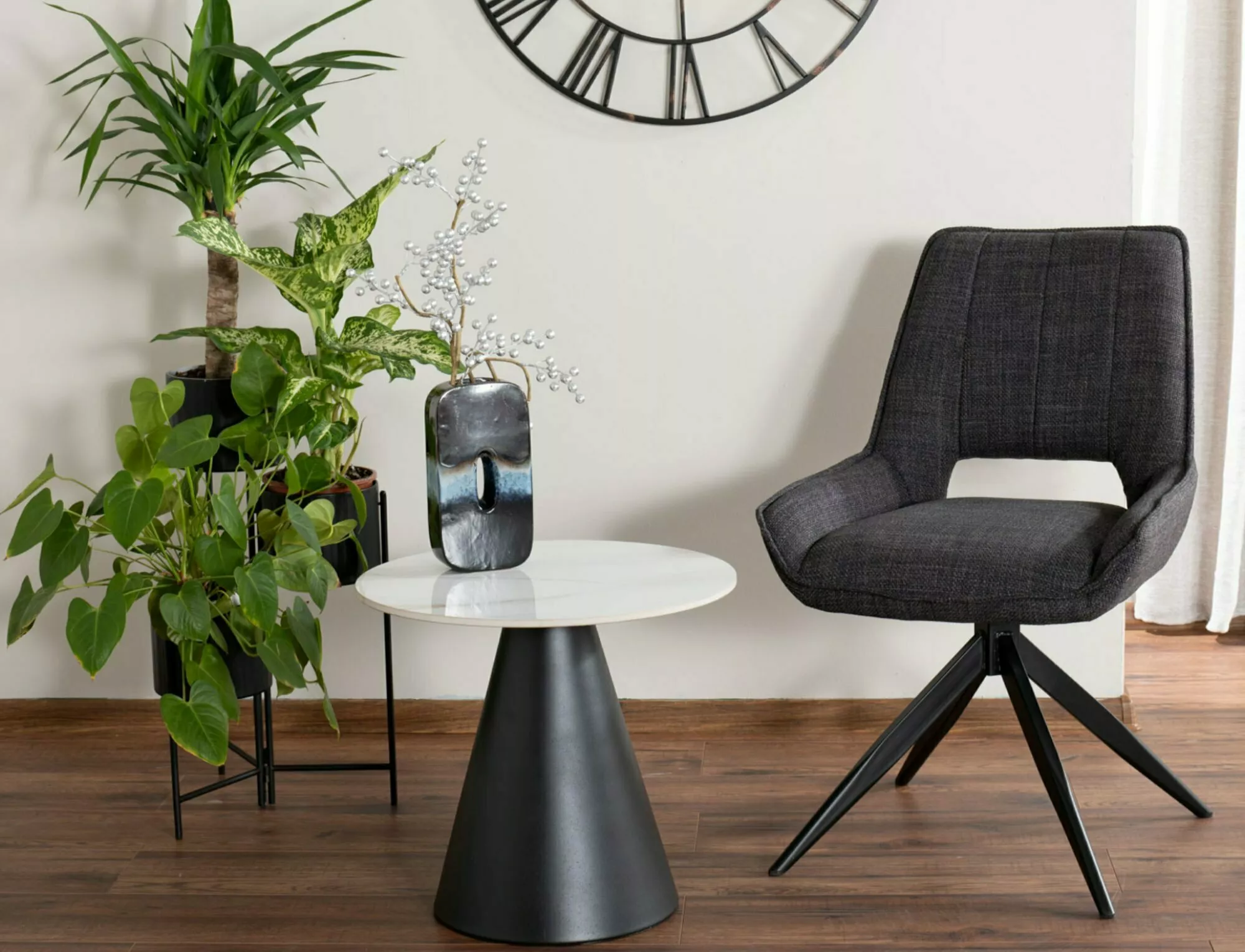 TELLO BJORN stolička jedálenská, nohy čierne/ sivá 13