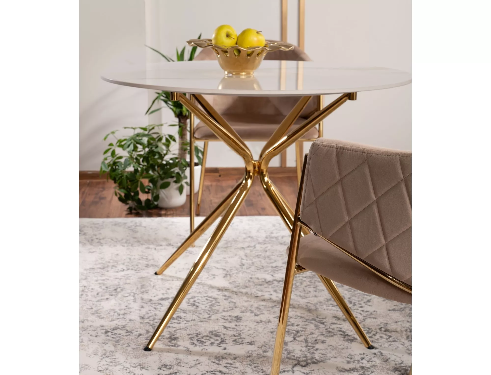 AZALIA jedálenský stôl, pr. 90 cm, keramika biela/zlatá