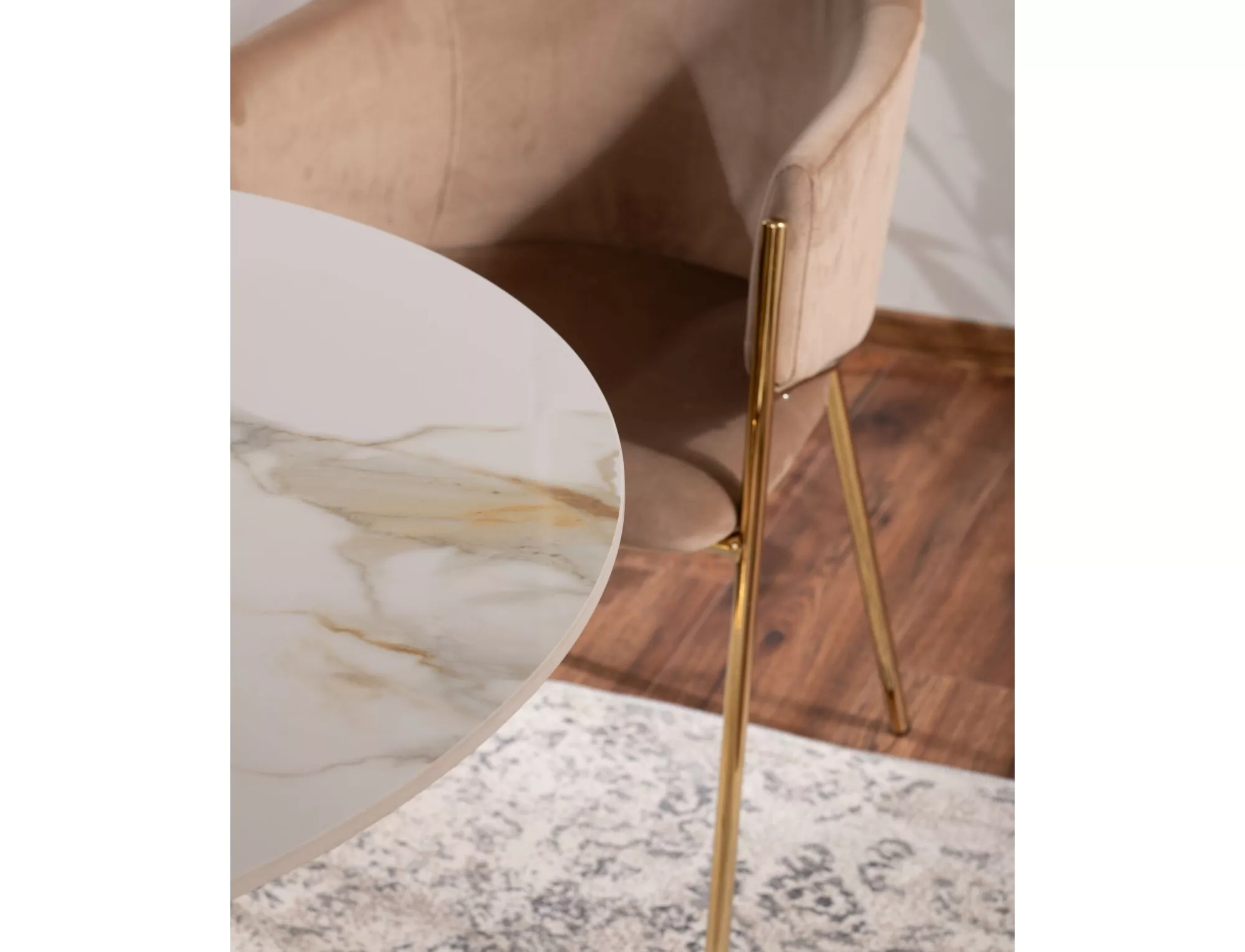 AZALIA jedálenský stôl, pr. 90 cm, keramika biela/zlatá