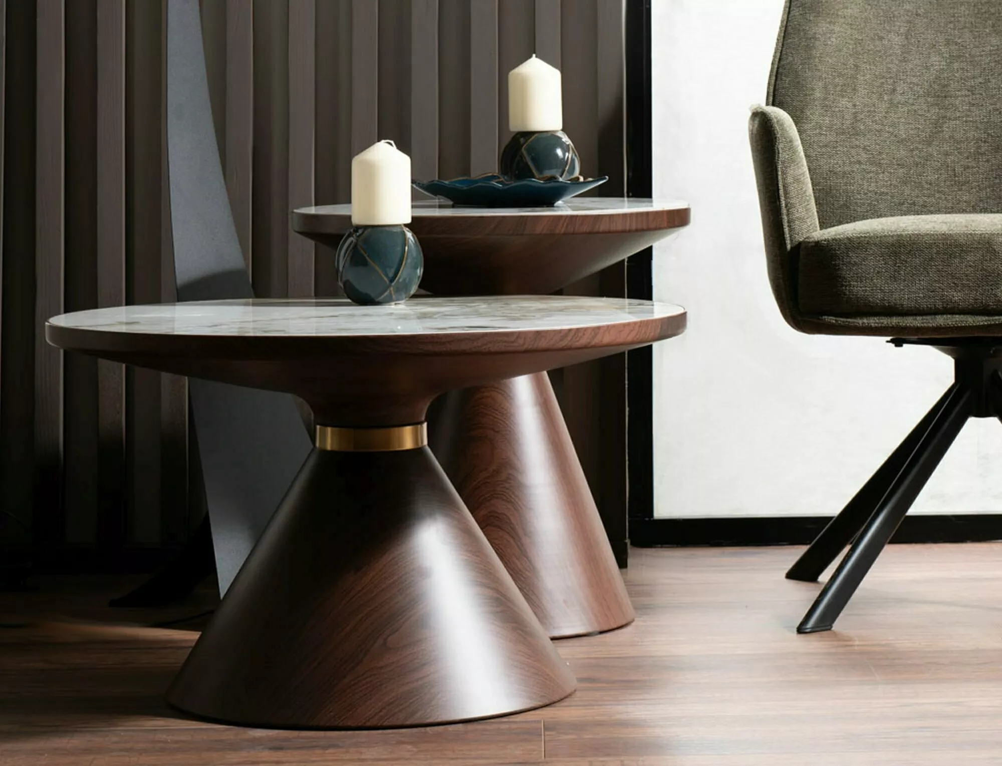 NAPA A konferenčný stolík, pr. 70cm, biela/hnedá