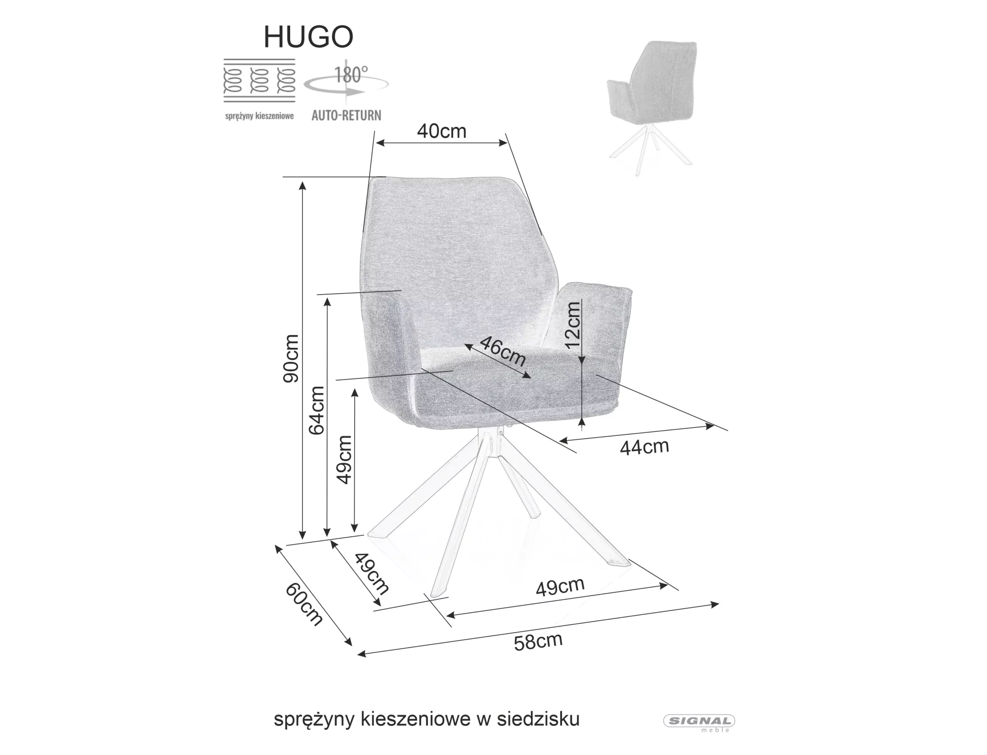 HUGO BREGO stolička, nohy čierne/ sivá 07