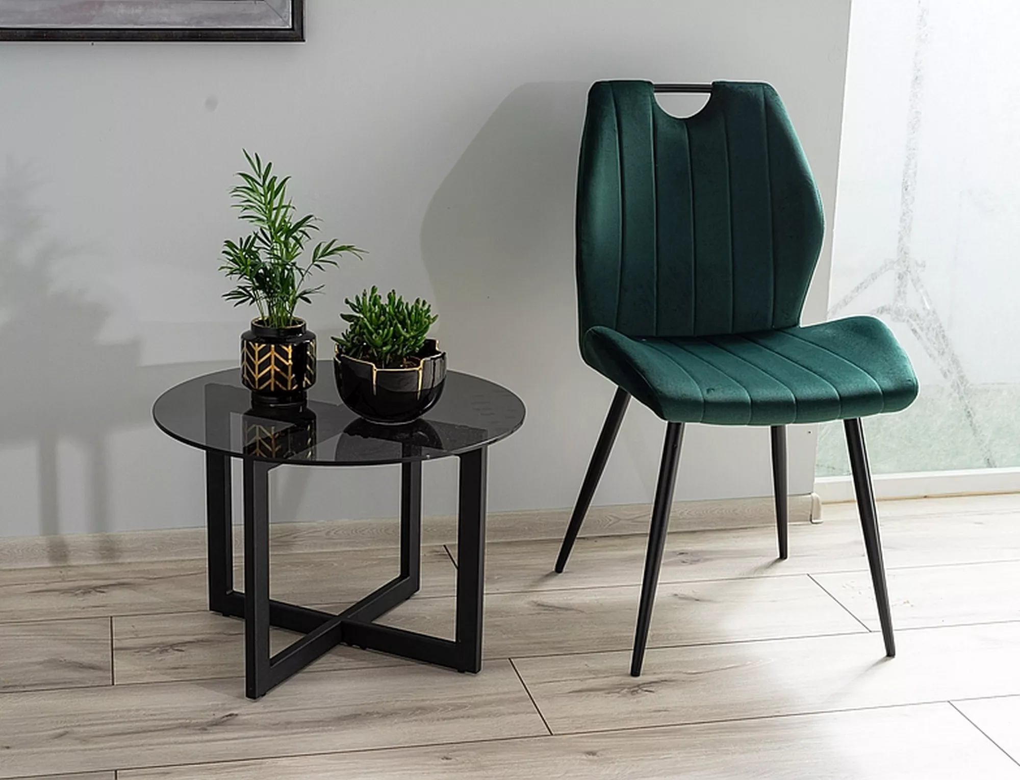 Jedálenská stolička ARCO VELVET čierna konštrukcia / zelená BLUVEL78