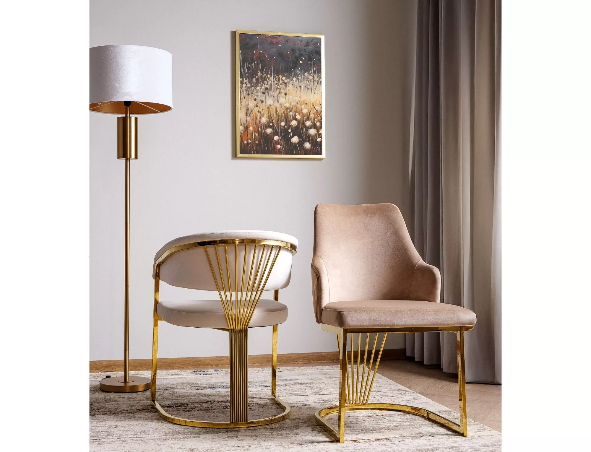 Jedálenská stolička Crown Velvet,  béžová / zlatá