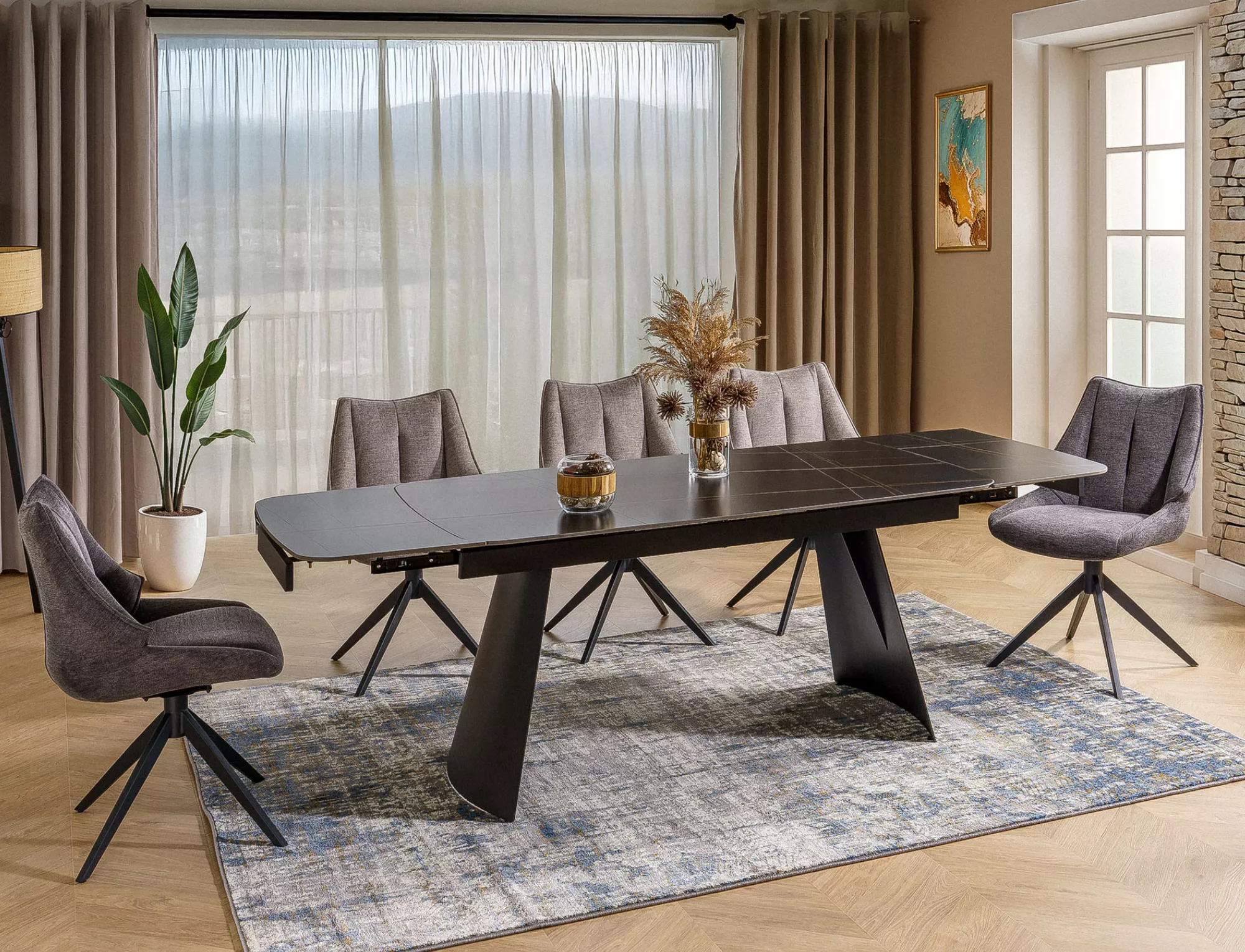 Jedálenský rozkladací stôl Bacardi, 160-240cm, matná čierna / matná čierna