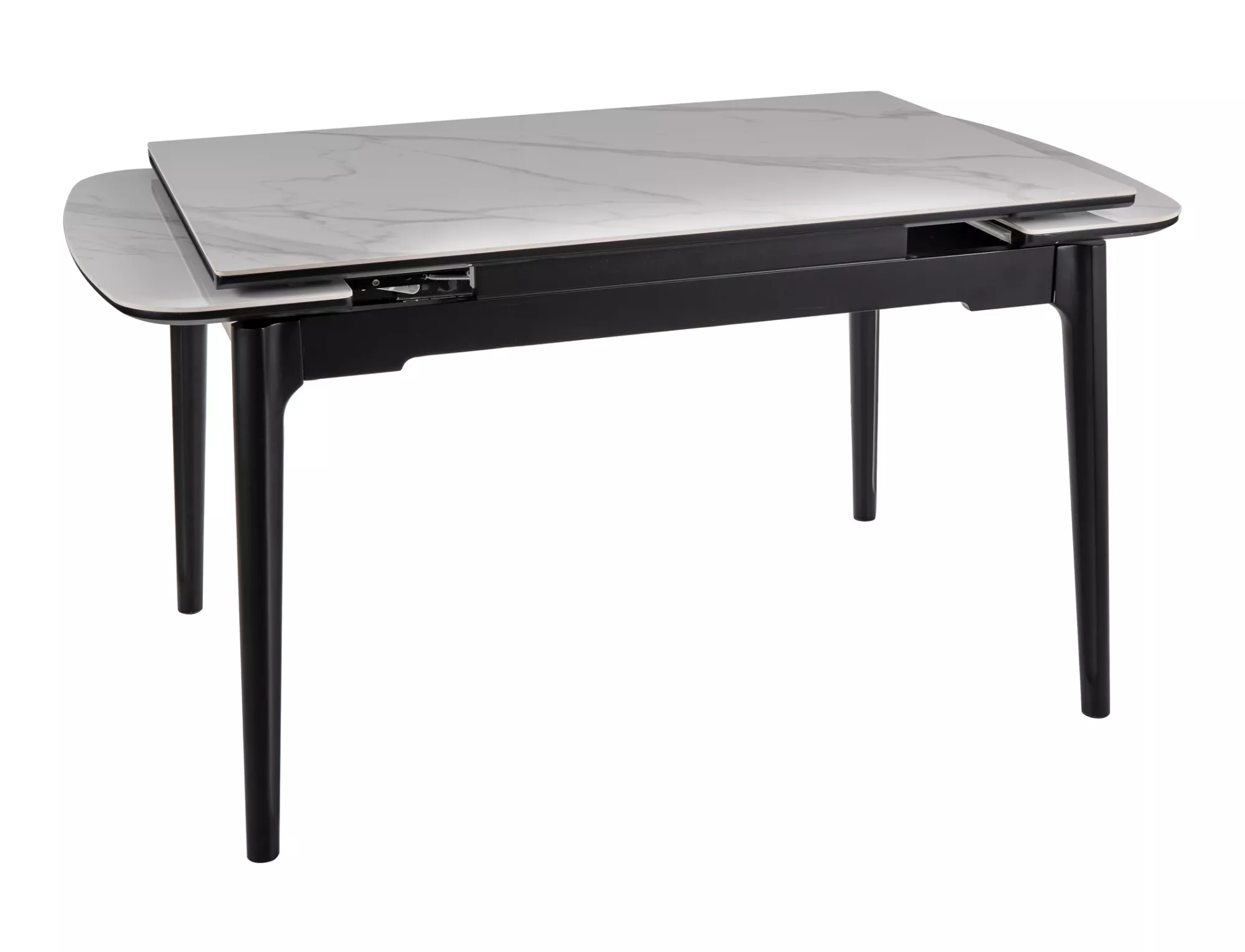 Jedálenský rozkladací stôl Sento, 120-180cm, lesklá biela/matná čierna