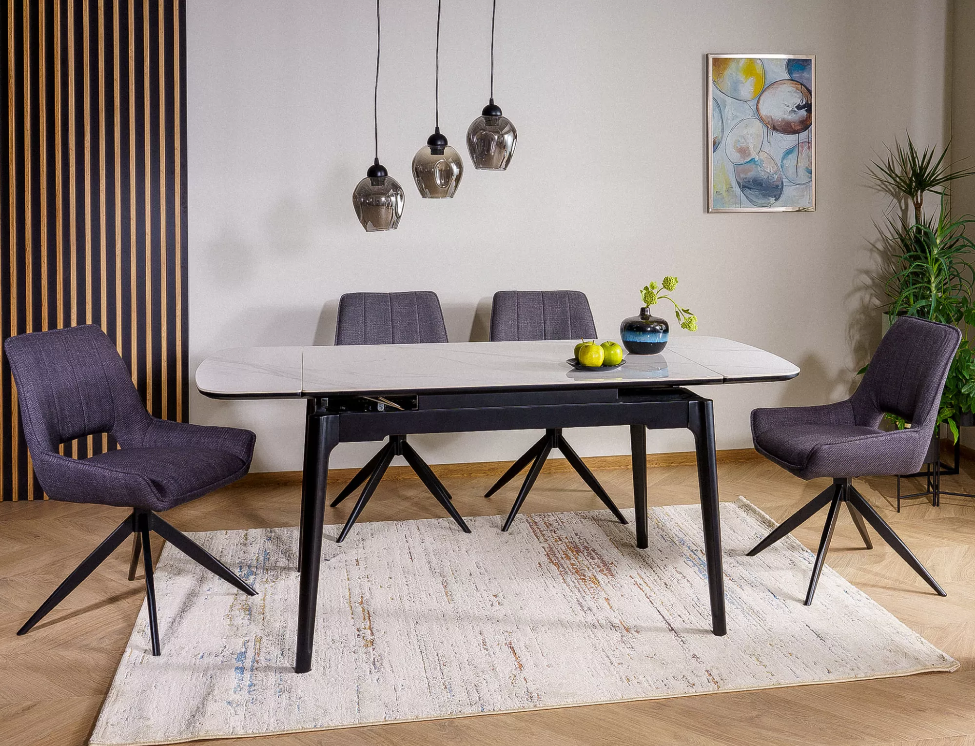 Jedálenský rozkladací stôl Sento, 120-180cm, lesklá biela/matná čierna