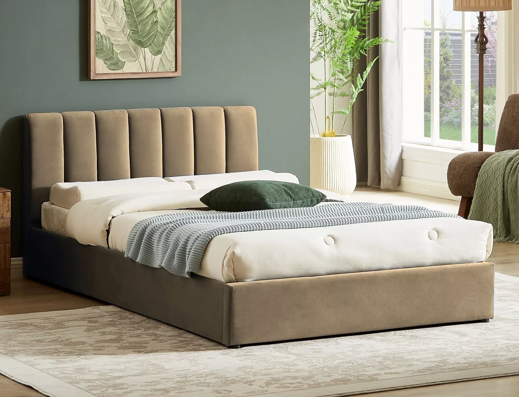 MONTREAL VELVET 120x200 cm posteľ s roštom, BLUVEL 28 béžová