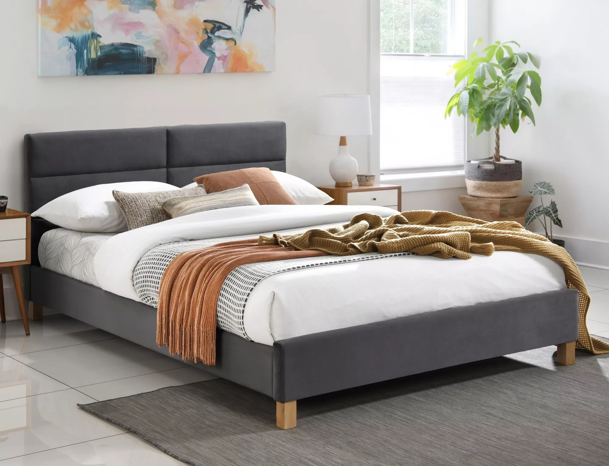 SIERRA VELVET 140x200 cm posteľ s roštom, DUB/ tap.150 sivá