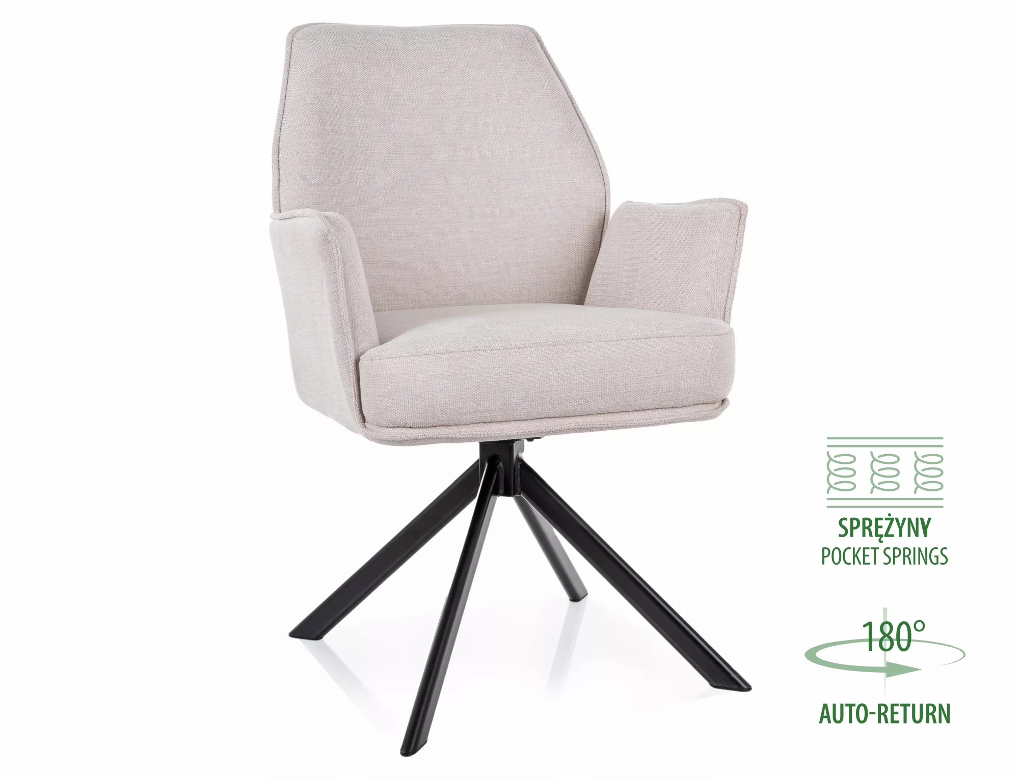 Jedálenská stolička Hugo Brego,  svetlobéžová / matná čierna